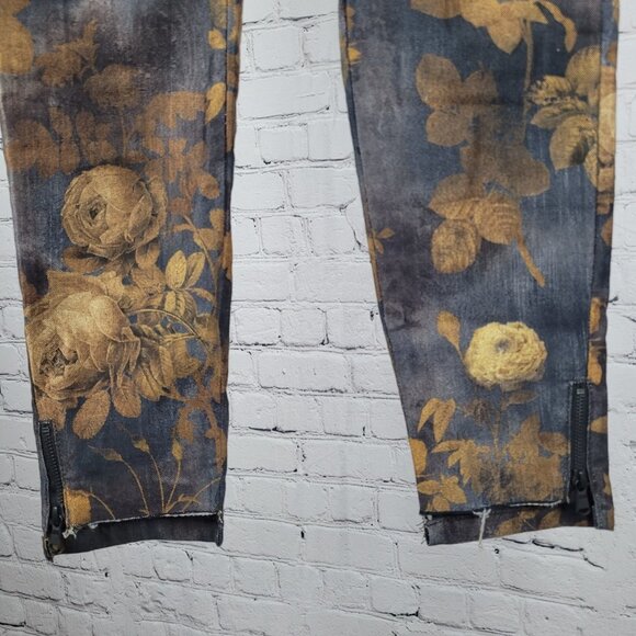 Mos Mosh Blue Gold Floral Mid Rise Zip Ankle Stretch Skinny Jeans 28 (28x28) - Picture 8 of 14